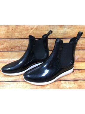 Henry Ferrera Black Rubber Rain Boots Slip On Ankle Boots Womens 9 /40 (L6j)